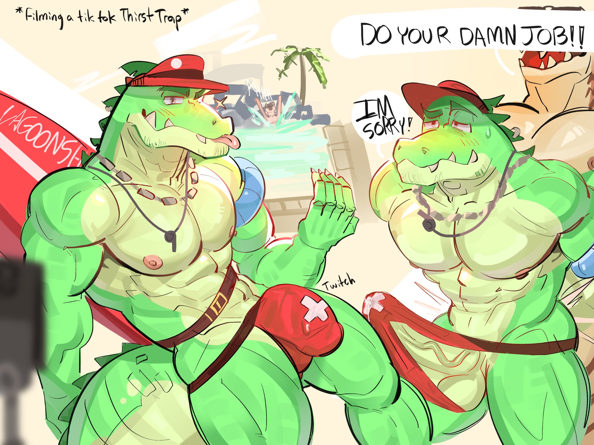 Rule34 – abs anthro asphyxiation beanbagdump biceps blush bodily_fluids bulge clothing crocodile crocodilian drowning duo erection erection_under_clothing genital_fluids genitals hat headgear headwear lifeguard male male/male muscular muscular_anthro muscular_male neckwear nipples one_eye_closed palm_tree pecs penis plant precum precum_through_clothing precum_through_underwear red_clothing red_speedo red_swimwear reptile scalie sex speedo surfboard swimming_pool swimwear tail tree underwear underwear_sex visor_cap water wet wet_clothing whistle_(object) wink