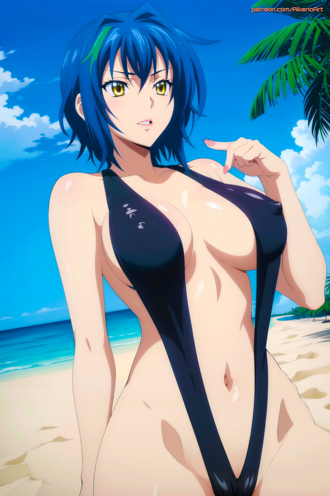Rule34 – 1girls ai_generated aikenoart beach beach_background black_swimsuit blue_hair clothing demon demon_girl female female_only huge_breasts looking_at_viewer looking_down short_hair solo swimsuit voluptuous yellow_eyes