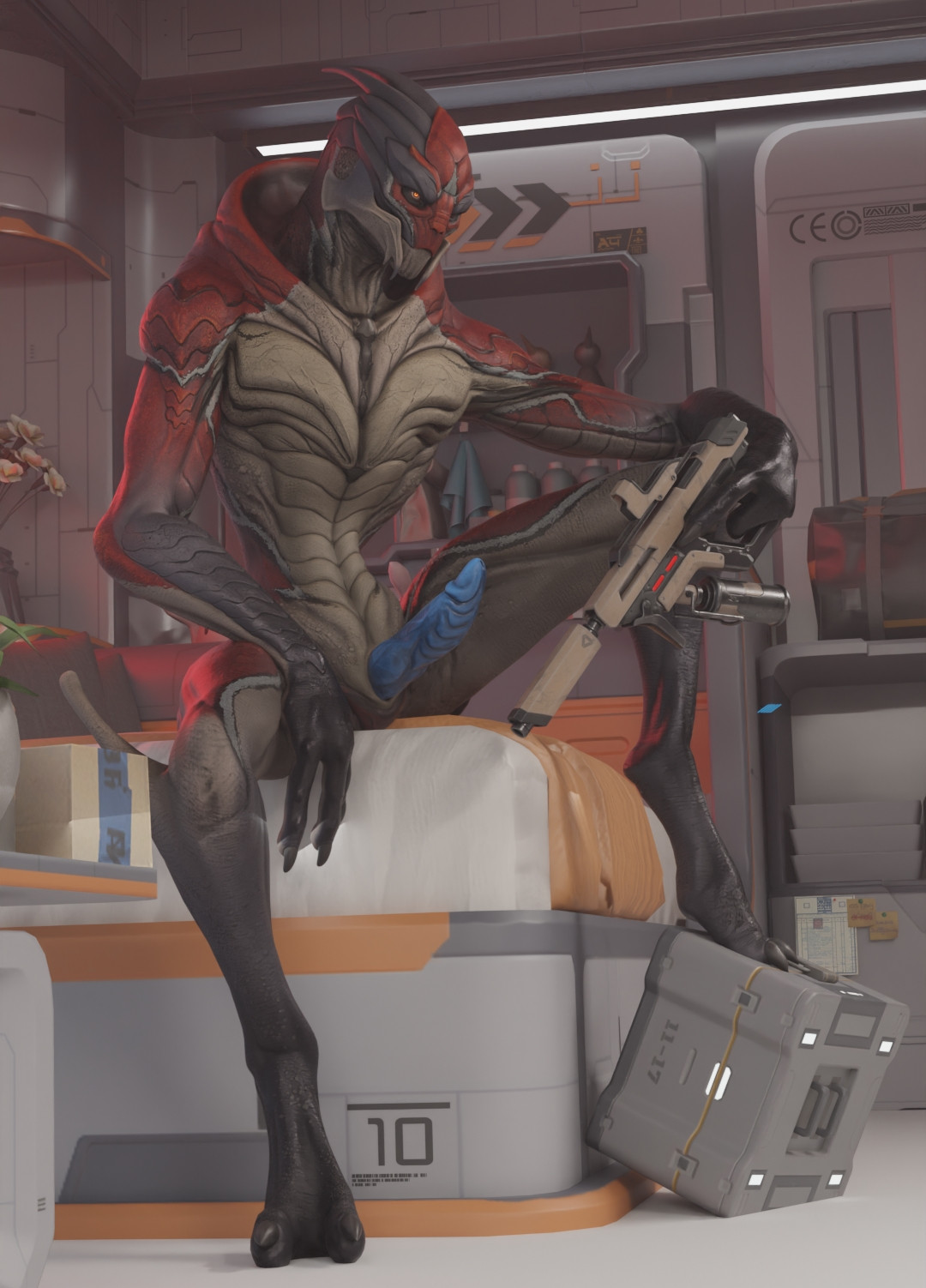 Rule34 – alien animal_genitalia black_body blender_(artwork) blue_penis claws electronic_arts erection genital_slit genitals grey_stripes gun handgun holding_gun holding_handgun holding_object holding_pistol holding_ranged_weapon holding_weapon inside male markings myackao nude orange_eyes penis pinup pistol plant plant_pot potted_plant ranged_weapon red_body sitting solo spread_legs spreading striped_markings stripes tan_body trigger_discipline urethra weapon xerathis