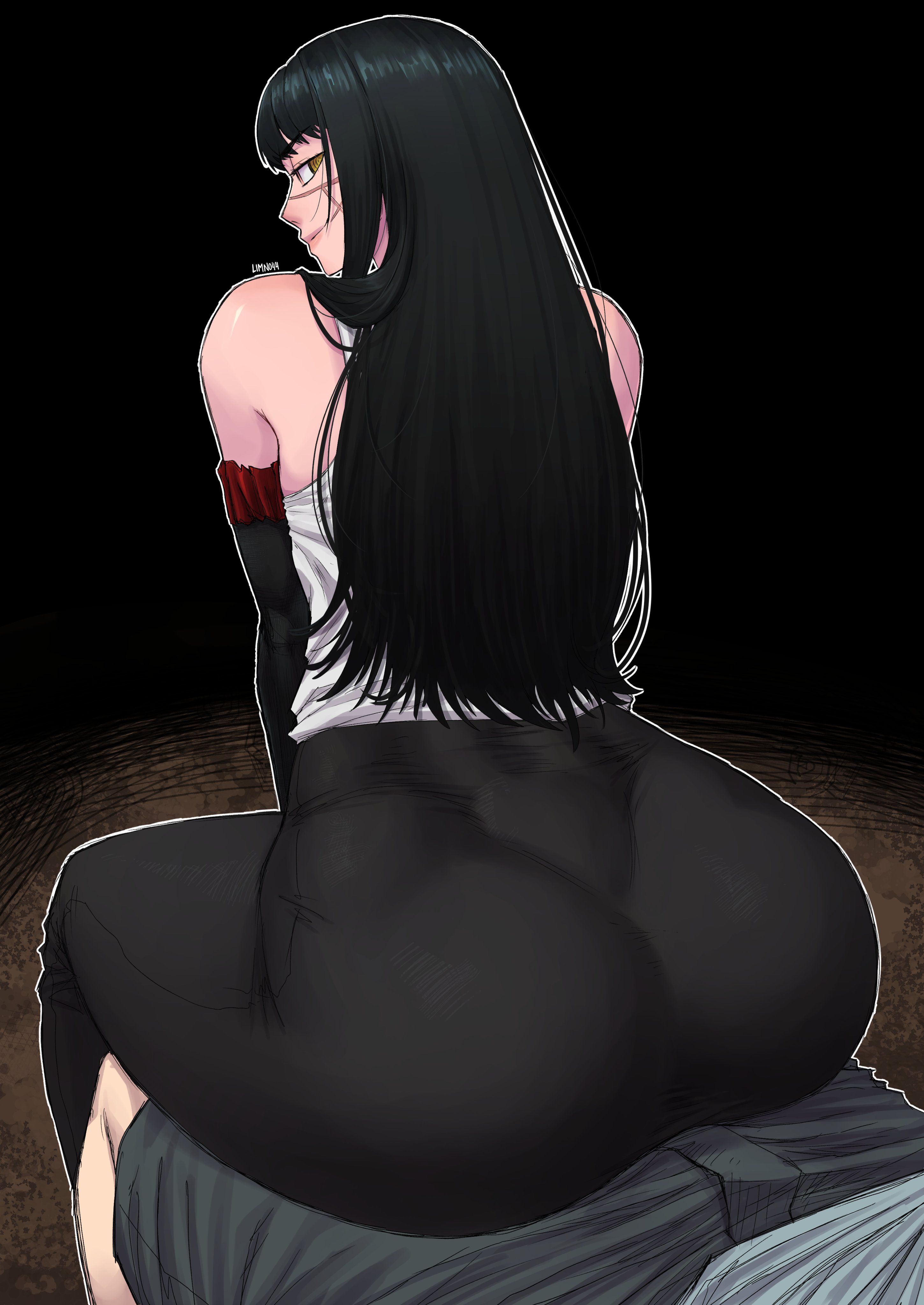 Rule34 – 1boy 1girls @_@ artist_name ass ass_focus bare_shoulders big_ass black_hair black_pants female huge_ass limn044 long_hair pants scar scar_on_face shiny_skin shirt shorts sitting tank_top yellow_eyes yoru_(chainsaw_man)