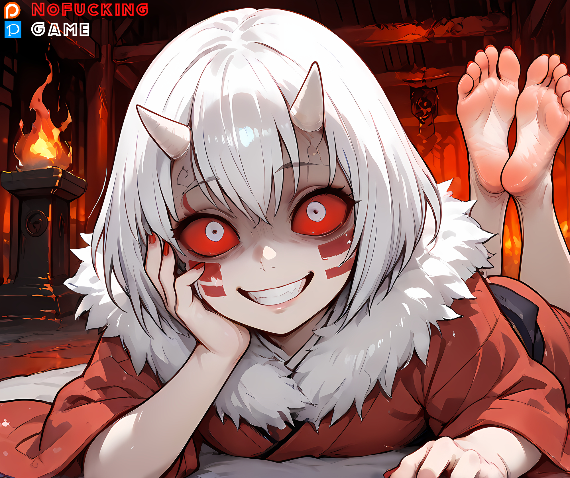 Mukago Demon Slayer in a compromising position her body glistening