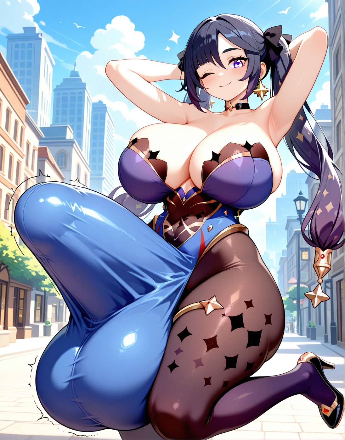 Rule 34 – 1futa ai generated bangs bare arms black choker black heels black pantyhose blue eyes blue hair blush choker cleavage closed mouth dark blue hair earrings female female futa only futanari genshin impact gigantic balls hair between eyes hair ornament hair ribbon hands behind head heels high heels huge balls huge breasts huge bulge huge cock impossible clothes impossible fit large penis looking at viewer mona (genshin impact) pantyhose sidelocks smile smiling solo star earrings thick thighs twintails unkftlvr wink | 12768862