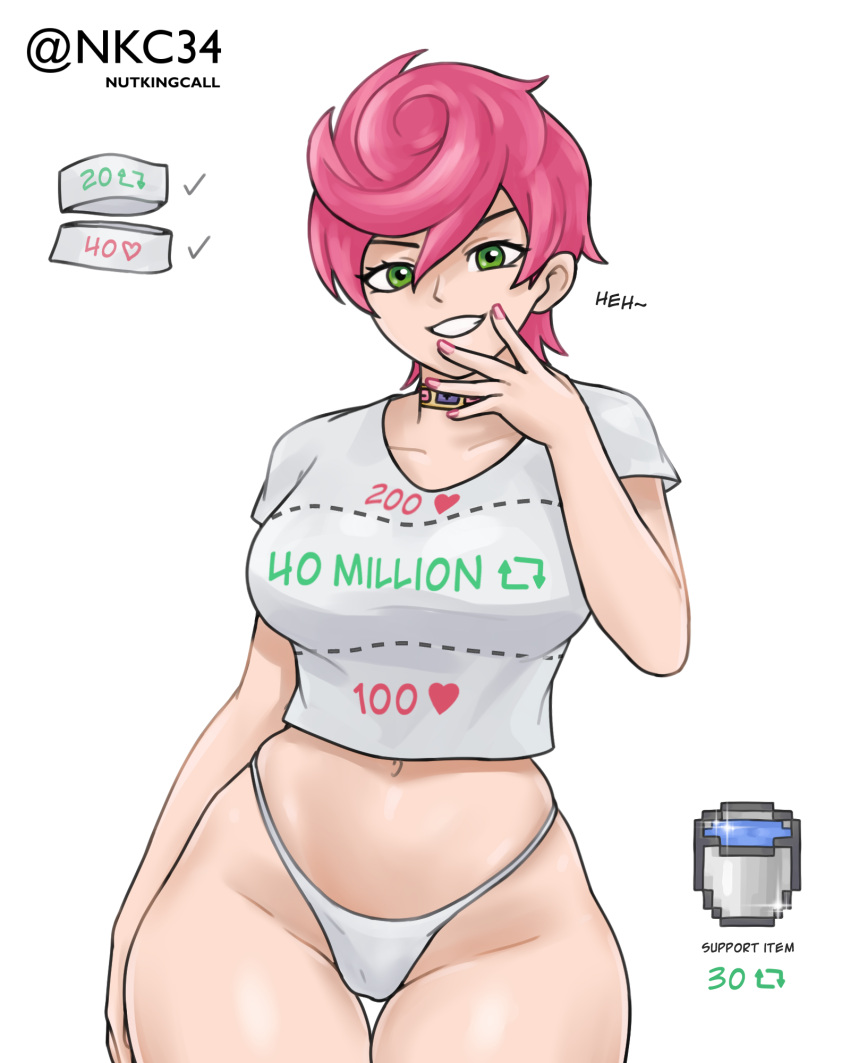 Rule 34 – asking for it big breasts breasts choker chuckling cutting clothes jojo’s bizarre adventure looking at viewer nutkingcall panties pink hair shirt cut meme shirt only smug teasing teasing viewer thick thighs tight clothing trish una twitter strip game (meme) vento aureo water bucket white shirt | 12791505