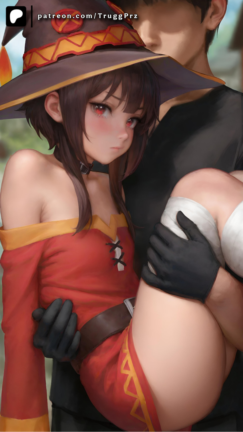 Rule 34 – 1boy 1boy1girl 1girls ai generated bottomless brown hair carrying faceless male hat kono subarashii sekai ni shukufuku wo! megumin off shoulder small breasts thighs truggprz | 12910302