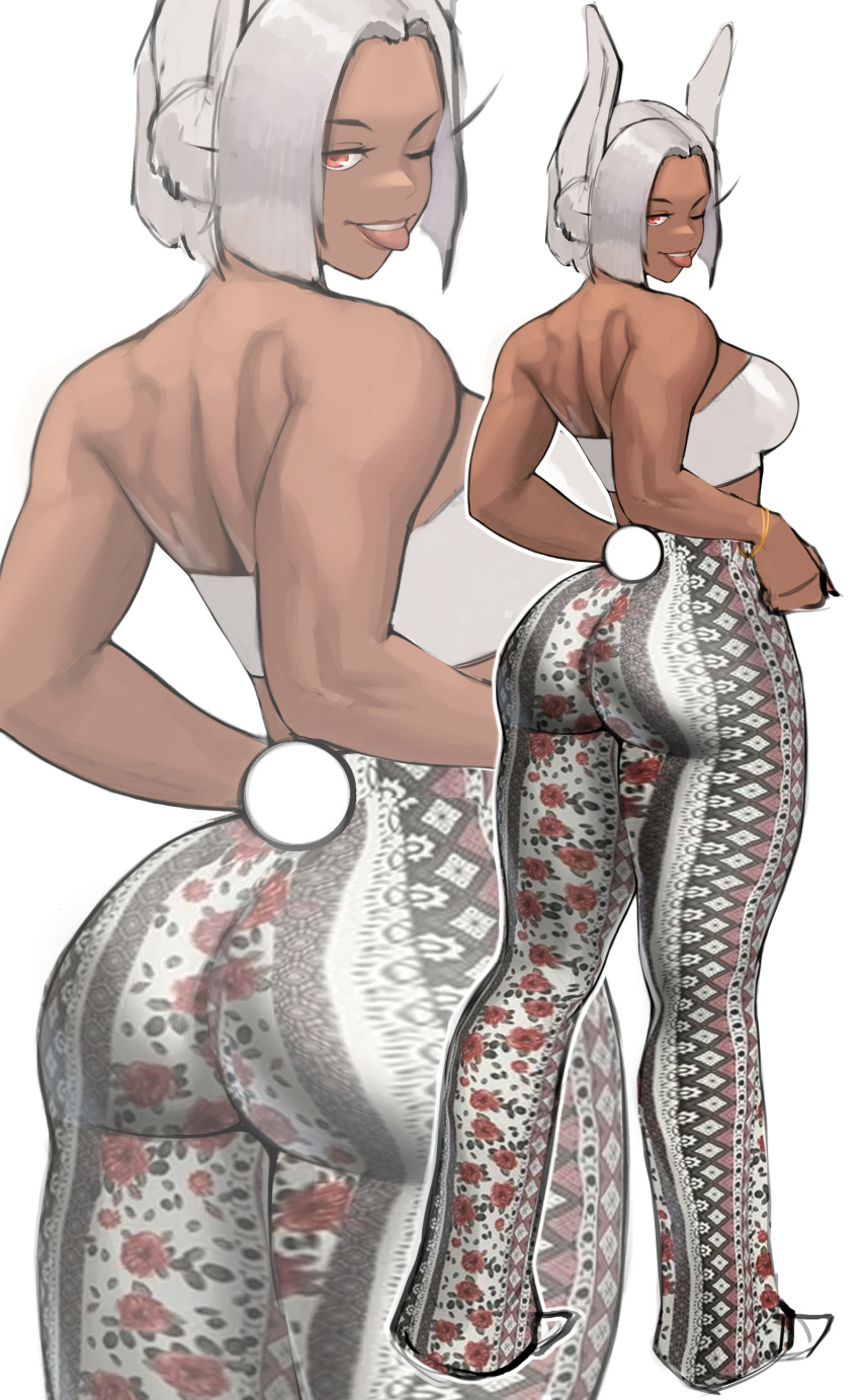 Rule 34 – ;p ass ass focus bare back bare shoulders boku no hero academia dark-skinned female dark skin forbidden pants forehead from behind full body grey hair high-waist pants large breasts looking at viewer looking back miruko my hero academia pants print pants rabbit ears rabbit girl rabbit tail red eyes short hair skin tight standing tail thick thighs tongue out tubetop unfinished white tube top wink work in progress zoom layer zukululuu | 12922252