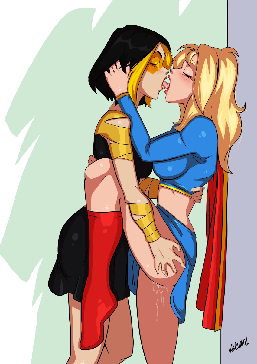 Rule 34 – 2girls black hair blonde hair closed eyes dc comics female golden glider kissing pussy juice supergirl thigh grab tongue tongue out two tone hair wacum wet pussy yuri | 12717765