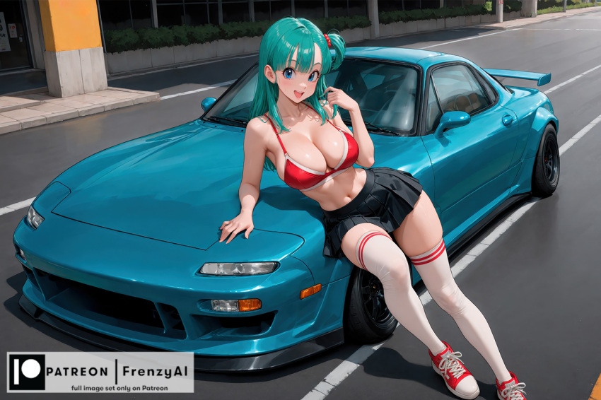 Rule 34 – ai generated aqua hair bangs bare shoulders bikini bikini top only black skirt blue eyes bra breasts bulma briefs bulma briefs car cleavage dragon ball female frenzyai full body ground vehicle large breasts long hair looking at viewer motor vehicle navel one side up open mouth outdoors patreon pleated skirt red bikini shoes skirt smile sneakers solo sports car swimsuit thighhighs vehicle focus white thighhighs | 12880494