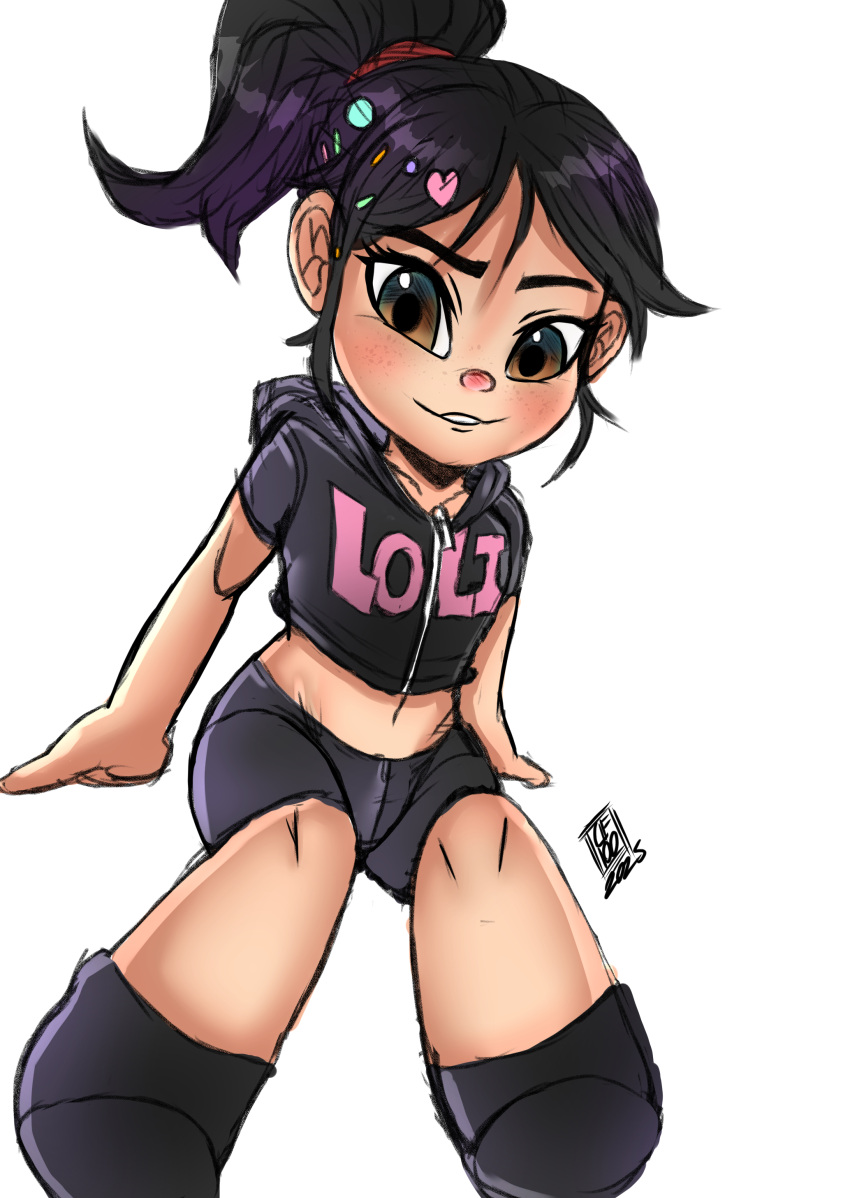 Rule 34 – alternate version available black hair blush brown eyes candy colored darkfang100 disney freckles hi res jacket looking at viewer ponytail ralph breaks the internet shoes shorts sitting sketch sweaty tagme tights vanellope von schweetz working out workout clothes wreck-it ralph | 12813124
