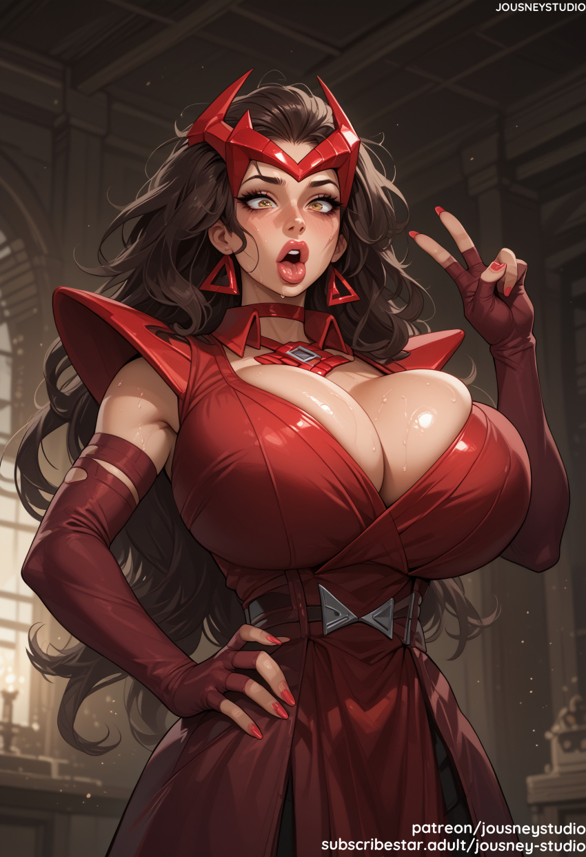 Rule 34 – ai generated armor bangs bare shoulders blush breasts brown eyes brown hair bursting breasts choker cleavage clothing dress earrings elbow gloves female female female only fingerless gloves fingernails gloves hand on hip hand on own hip huge breasts indoors jewelry jousneystudio large breasts lips lipstick long hair looking at viewer makeup marvel marvel rivals nail polish open mouth red choker red dress red gloves red lips red nails scarlet witch scarlet witch (marvel rivals) shiny skin smile solo standing superhero sweat teeth thighs v wanda maximoff yellow eyes | 12941231