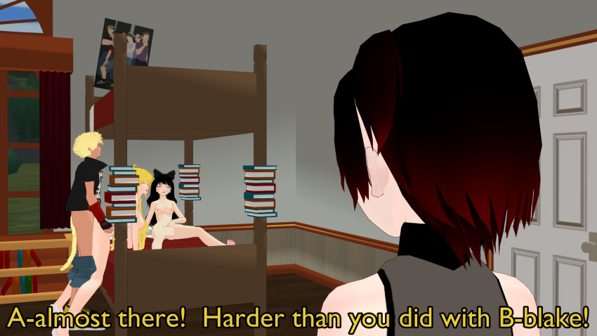 Rule 34 – 1boy 3girls black hair black hair female blake belladonna blonde female blonde hair clothed female doggy style monkey tail nude female penetration red highlights ruby rose rwby sex sex from behind sun wukong (rwby) theblackbirdcalls walking in on yang xiao long | 12880027