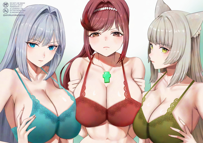 Rule 34 – 3girls alluring alternate breast size animal ear fluff animal ears asymmetrical docking bare shoulders big breasts blue bra blue eyes bra breast press breasts squeezed together cat ears chest jewel cleavage closed mouth collarbone commission core crystal (xenoblade) ethel (xenoblade) expressionless frown glimmer (xenoblade) green bra green eyes grey hair hair intakes hairband high ponytail high res long hair looking at viewer m (xenoblade) multiple girls ponytail red bra red hair simple background skeb commission swept bangs underwear xenoblade (series) xenoblade chronicles 3 xenoblade chronicles 3: future redeemed yamamori kinako | 12884424