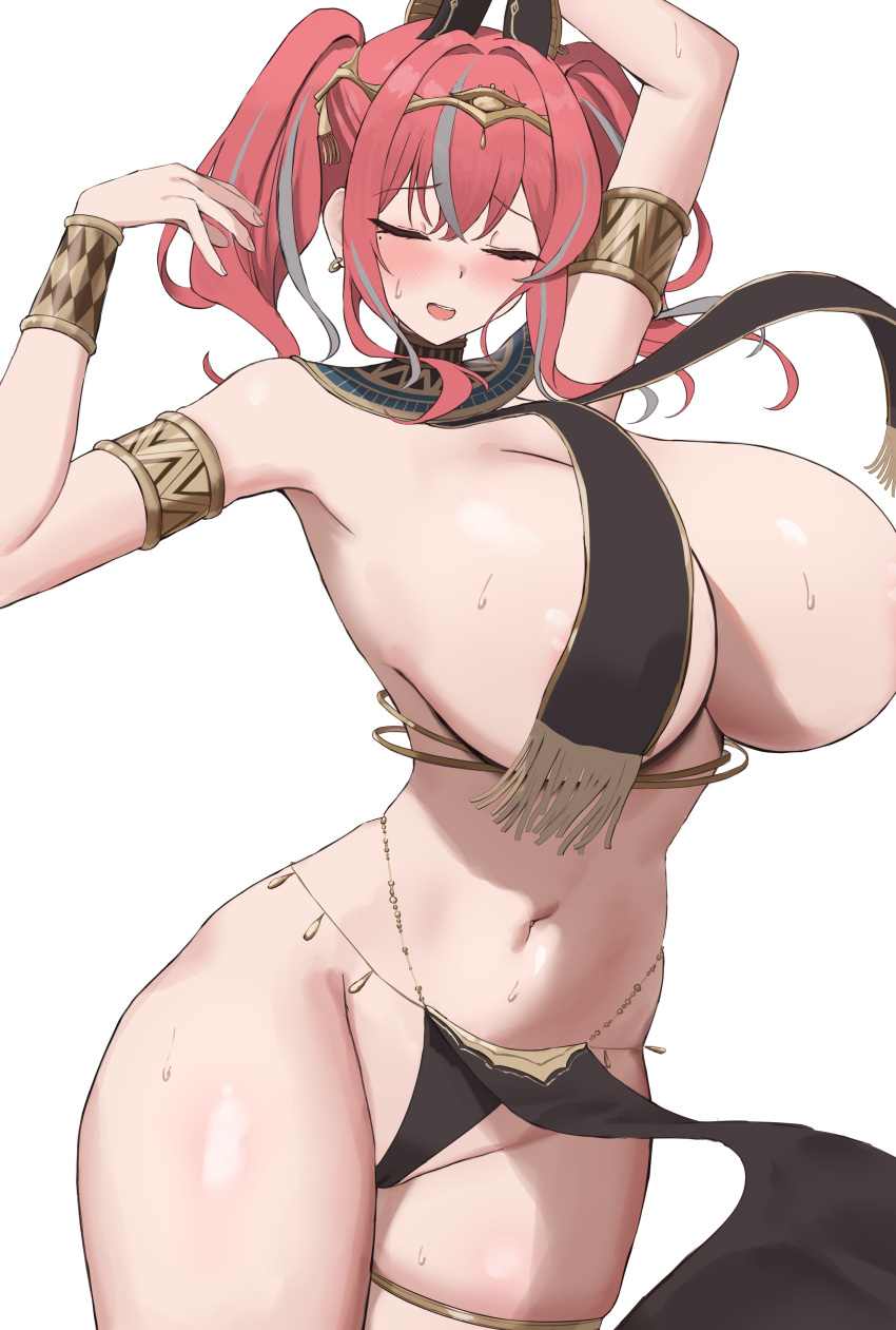 Rule 34 – absurdres ancient egyptian clothes armlet armpits arms up azur lane bare shoulders belly chain blush bracelet breast curtains breasts bremerton (azur lane) circlet closed eyes cosplay cowboy shot earrings female gold earrings gold thighlet grey hair groin hair between eyes hair intakes highres jewelry large breasts long hair maggiore baracca (azur lane) maggiore baracca (azur lane) (cosplay) maggiore baracca (the god craves punishment) (azur lane) mole mole under eye multicolored hair navel open mouth out-of-frame censoring pelvic curtain pink hair revealing clothes rk (cc15915r) sidelocks simple background skindentation solo standing stomach streaked hair sweat thighlet twintails two-tone hair usekh collar white background | 12824449