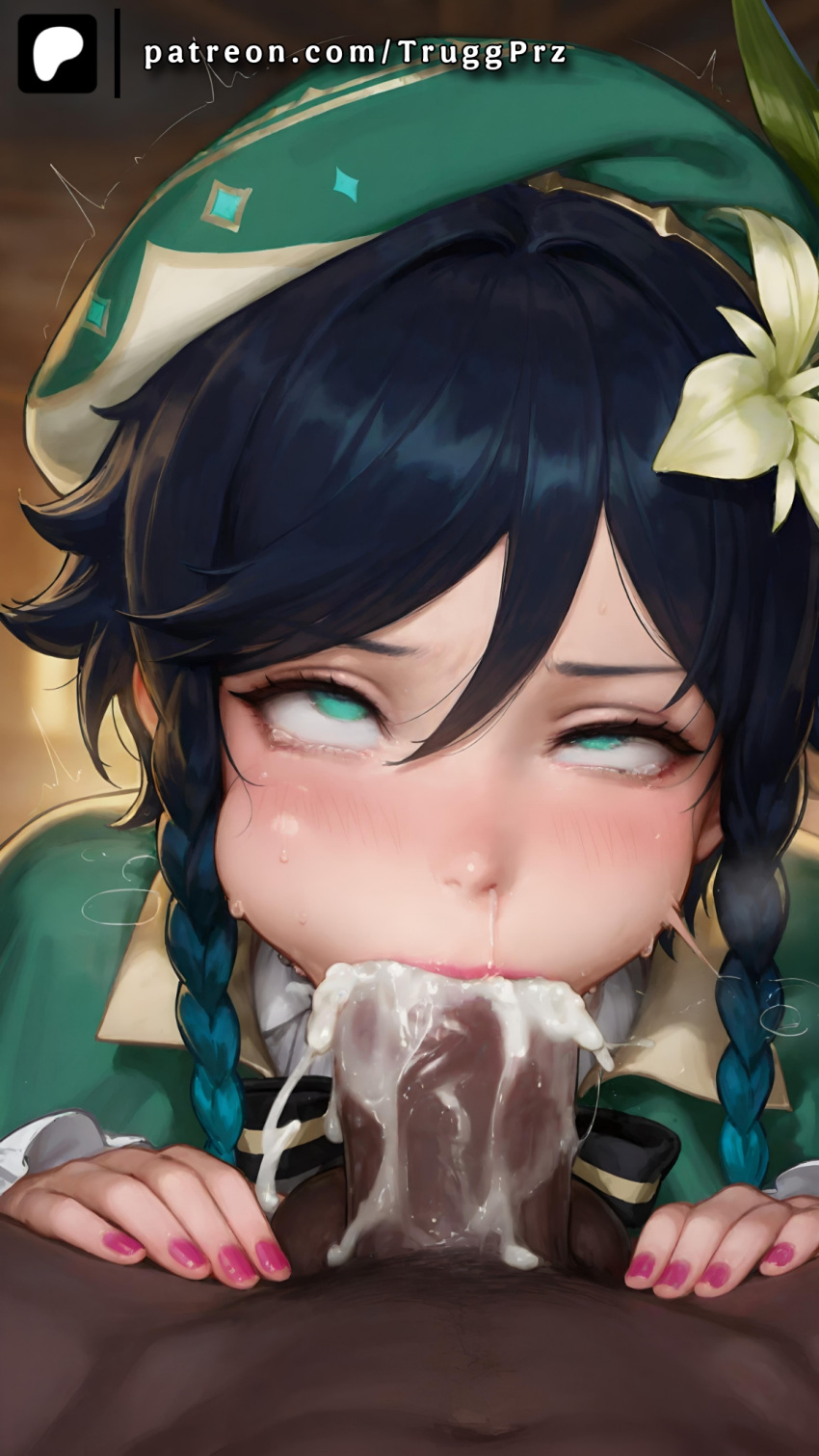 Rule 34 – ai generated big penis cum cum in mouth cumdrip dark-skinned male deepthroat excessive cum genshin impact hair ornament hat nail polish oral pov rolling eyes tears truggprz venti (genshin impact) | 12901426