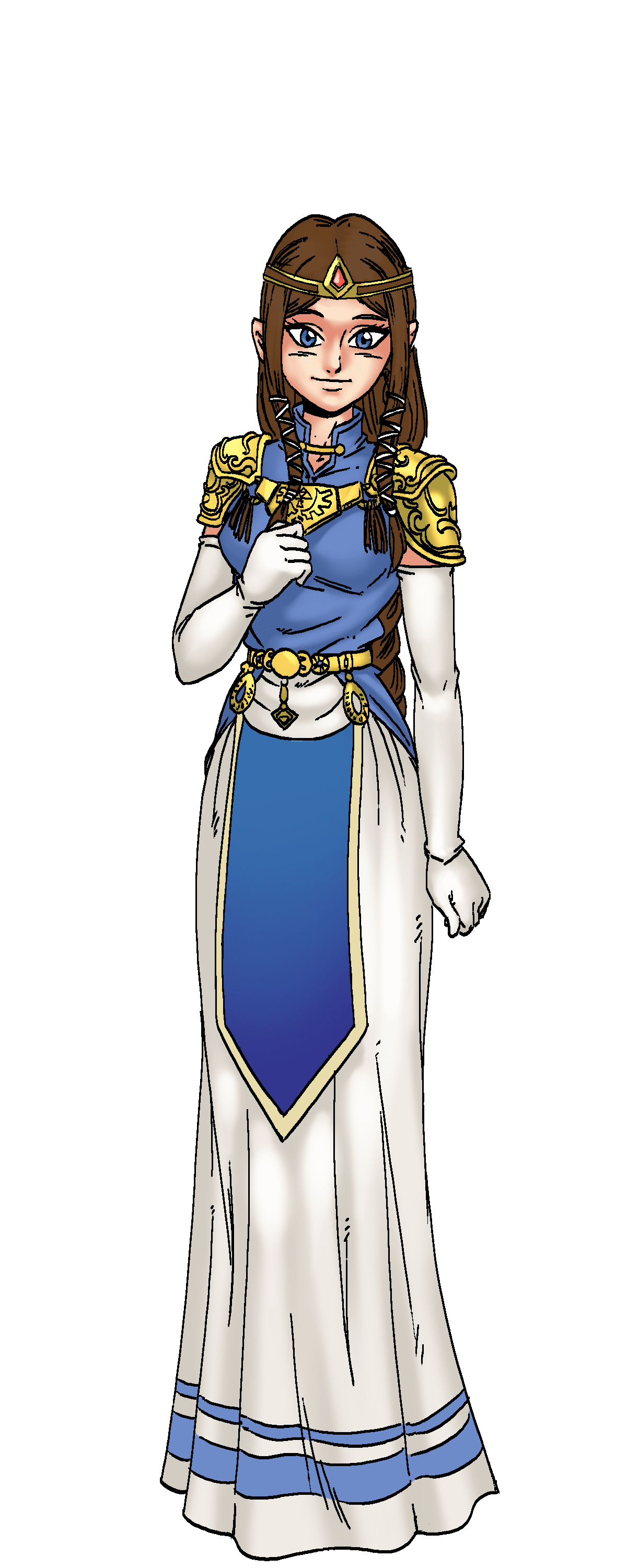 Rule 34 – armor blue eyes braid brown hair cg dress elbow gloves female full body gloves hentai heroes jewelry long dress long hair official art parody pauldrons pointy ears princess agate (hentai heroes) shoulder armor shoulder pads solo tiara white gloves zelda (twilight princess) | 13297352