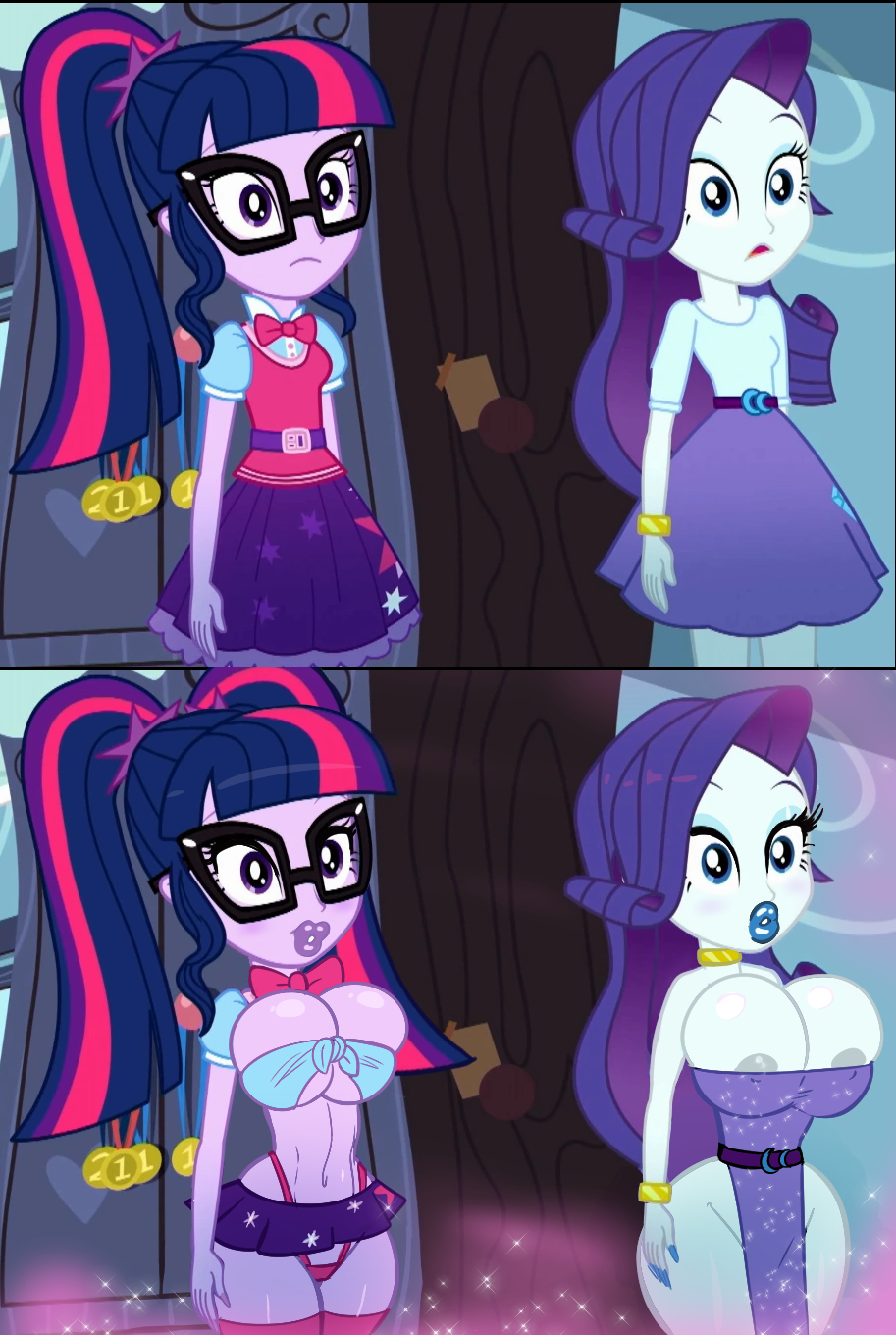 Rule 34 – annon before and after big ass bimbo clothed equestria girls female female only friendship is magic huge breasts huge lips humanized hyper breasts lipstick my little pony nipples visible through clothing no bra no underwear rarity (mlp) thick thighs transformation twilight sparkle (mlp) twintails underass underboob useless clothing wide hips | 13271848