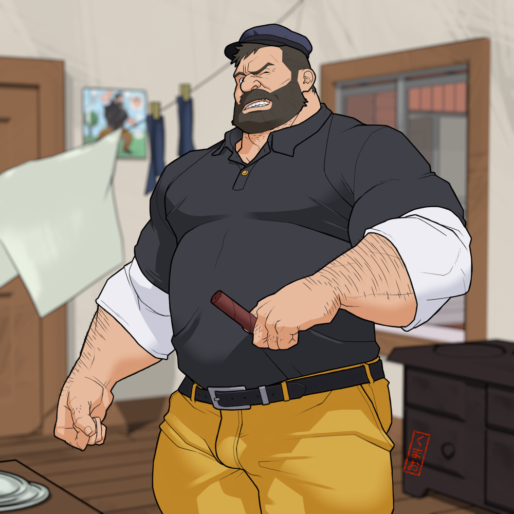 Rule 34 – 1boy artist signature bara beard belt big belly black hair black shirt blue hat blurry background bluto buff cigar clenched fists clenched teeth clothes hanger dresser gay gay male hairy hairy arms hairy body hairy male hanging clothes hat inside japanese text king features syndicate kumao cafe looking at viewer male male focus male only muscular muscular male no sex one eye closed picture on wall popeye (series) red text room sfw sfw version short hair showing teeth solo solo focus solo male standing table tan pants thick arms thick thighs undershirt white shirt wincing window yaoi | 13095921