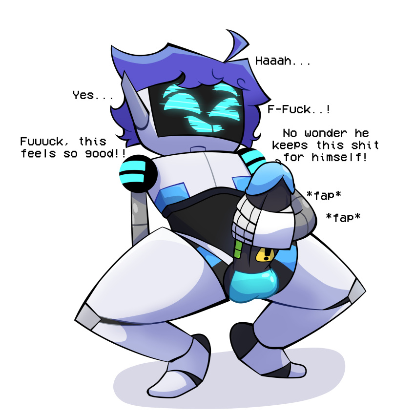Rule 34 – ahoge antennae blue face blue hair blue tip dialog dialogue eight (time jester) english english text fapping femboy glitch glitching jerking masturbating masturbation monster prom oc original character penis robot robot boy screen face smile smiling squatting text thick thighs thighs time jester (artist) warning sign white background wink | 13247675
