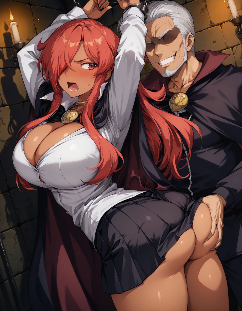 Rule 34 – 1male1female ai generated arms tied above head arms up ass grab big boobs big breasts big tits blush blushing captured dungeon embarrassed embarrassed female firm ass groping groping ass groping butt humiliated humiliation kirche augusta frederica von anhalt zerbst long red hair nice ass rape raped red hair female sexual assault sexual harassment sexual torture shackled wrists short skirt tanned-skinned female tanned female white shirt wizard zero no tsukaima | 13189162