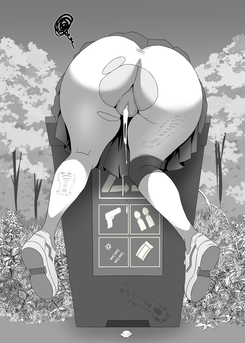 Rule 34 – absurdres after sex arrow (symbol) ass ass focus aya-cis blue archive cum cum in pussy cumdrip female highres in container in trash can knee pads lower body miyu (blue archive) monochrome no panties pantyhose recycle bin recycling symbol shoe print single knee pad solo stuck torn clothes torn pantyhose trash can white pantyhose | 13211756
