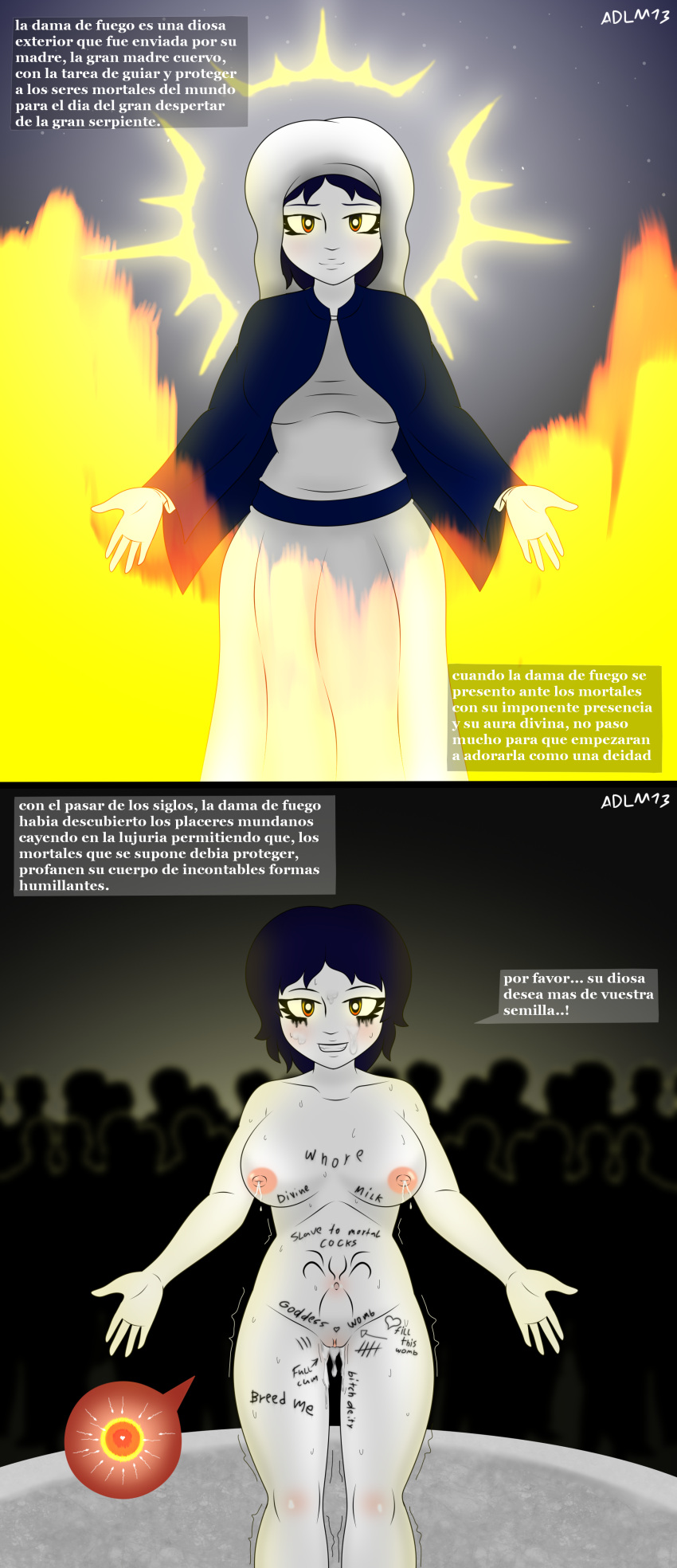 Rule 34 – 1girls adlm13 after sex after vaginal before and after belly tattoo big breasts blue hair clothed female corruption cum cum in pussy cum inside cum leaking down leg cum on face cumdump degradation degradation text deity deity on mortal desecration dialogue box dialogue bubble divine slut flames goddess halo humiliation impregnation impregnation request lady of fire (adlm13) looking at viewer lore milf milk mind break multicolored eyes multiple boys naked nude nude female original original character ruined reputation sacrilege smile smiling spanish text sweat sweatdrop sweating sweaty body tagme trembling trembling for pleasure veil white skin womb tattoo writing writing on body writing on breasts writing on thigh | 13228412