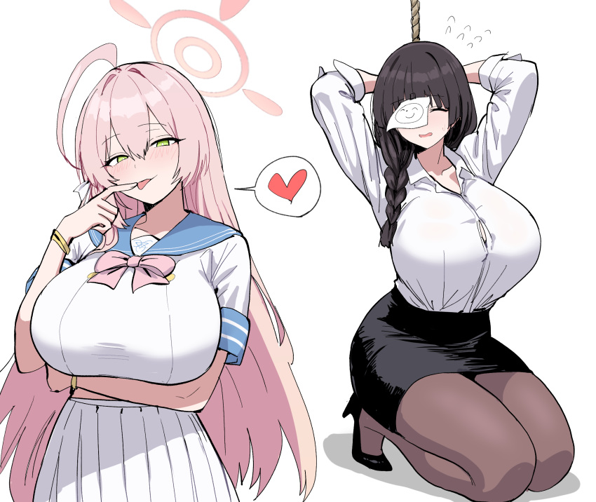 Rule 34 – 2girls ahoge arm under breasts black footwear black hair black skirt blue archive blue sailor collar blush bound bound arms bound wrists bow braid breasts doodle sensei (blue archive) female female focus female only female sensei (blue archive) finger to tongue flying sweatdrops green eyes halo hanako (blue archive) heart heart high heels highres hips huge breasts large breasts long hair looking at viewer multiple girls open mouth pantyhose pencil skirt pink bow pink hair pink halo revision rope sailor collar school uniform sensei (blue archive) serafuku shirt short sleeves simple background skirt spoken heart stockings stockings thigh highs thick thighs thighs tied hands tongue tongue out wet shirt white background white serafuku white shirt white skirt xipa | 13021265