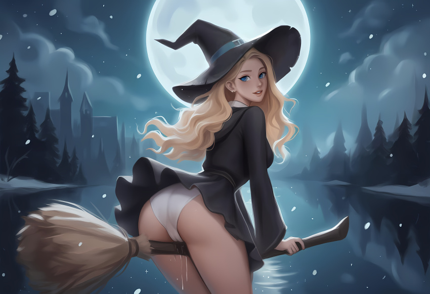 Rule 34 – ai generated blonde hair blue eyes broom broom riding broomstick cameltoe castle cloud cookie-girl excessive pussy juice flying from behind from behind angle harry potter lake leaning forward long hair looking at viewer looking over shoulder luna lovegood moon night sky pussy juice pussy juice drip reflection rubbing smile snow snowing tree upskirt white panties witch witch (harry potter) witch hat | 13188120