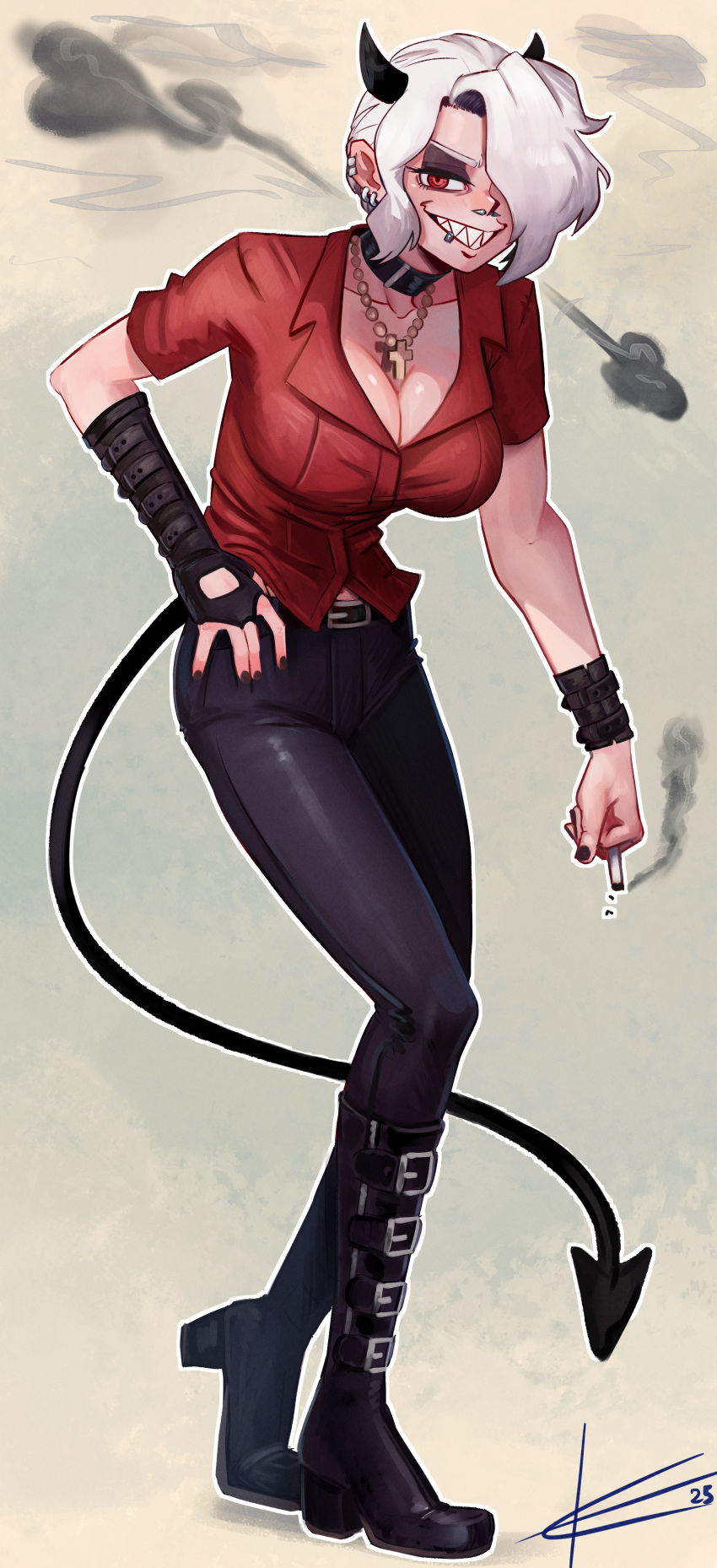 Rule 34 – demon demon girl demon horns demon tail eltonel fully clothed helltaker red eyes tagme white hair zdrada (helltaker) | 13297778