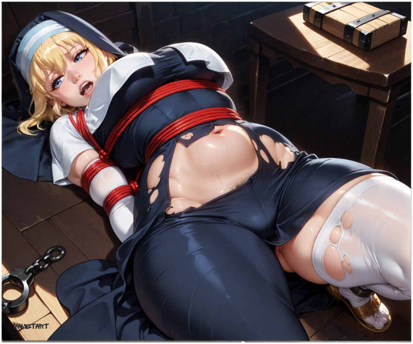 Rule 34 – ai assisted ai generated bewitching thighs big breasts blodne hair bondage bondage cleavage curvy elbow gloves enen no shouboutai fire force iris large breasts nun nun outfit on back pixai rope rope bondage short hair sister iris (enen no shouboutai) sister iris (fire force) thick thighs thighhighs tied up torn clothes yametastudio | 13251306