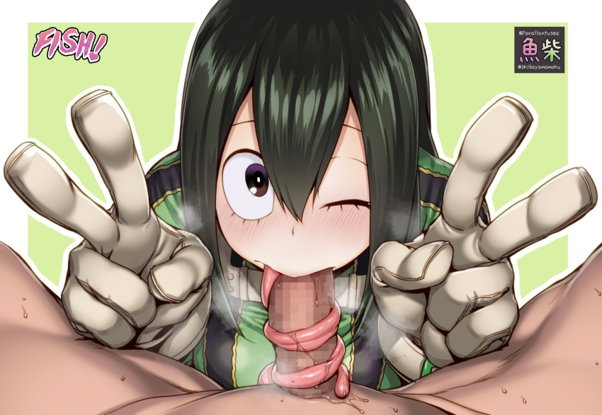 Rule 34 – 1boy 1girls blowjob clothed female nude male double v female froppy long tongue looking at viewer male my hero academia nude male clothed female one eye closed parallaxfused peace sign shibayamamohu tongue tongue wrap tongue wrapped around penis tounge on cock tsuyu asui wink | 13051382