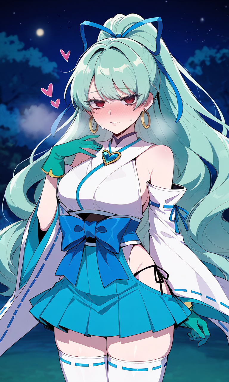 Rule 34 – ai generated bare shoulders blush creamy ai detached sleeves earrings gloves green hair gushing over magical girls hair ribbon lakeside large breasts magia azul mahou shoujo ni akogarete miniskirt night red eyes shrine maiden starry night stockings sweat teal hair thick thighs thong trees valkris9 waist bow wide hips | 13498040