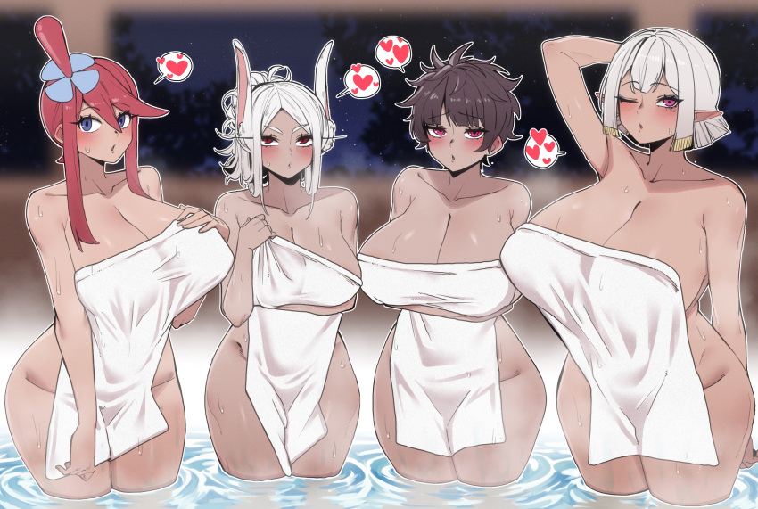 Rule 34 – 4girls 7a (se7ena) ;o animal ears arm behind head arm under breasts arms under breasts black hair blue eyeliner blue eyes blush boku no hero academia breasts cleavage collarbone covering privates crossed arms crossover curvy dark-skinned female dark skin eye of horus eyeliner female focus furrowed brow hair between eyes hair ornament hand on own chest hathor (last origin) heart highres huge breasts last origin long eyelashes long hair looking at viewer makeup melt (last origin) mirko miruko multiple girls my hero academia naked towel night nintendo no horns nude cover one eye closed one side up onsen parted bangs parted lips pink eyes pointy ears pokemon pokemon bw ponytail rabbit ears rabbit girl red eyes red hair short hair skyla (pokemon) spoken heart steam thick thighs thighs towel trait connection wading water wet white hair wide hips | 13526364