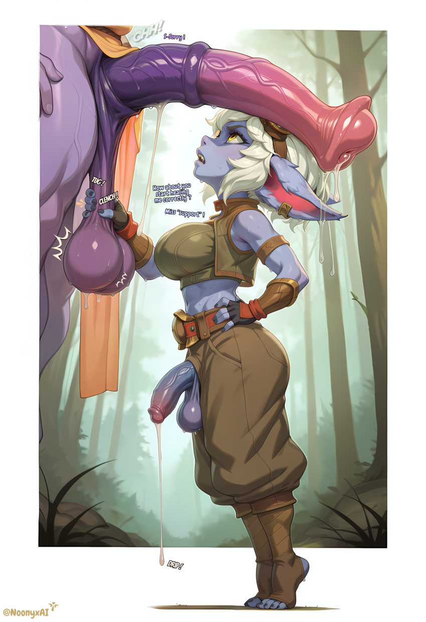 A woman's hand holds a small penis, with a larger one in the background, implying humiliation