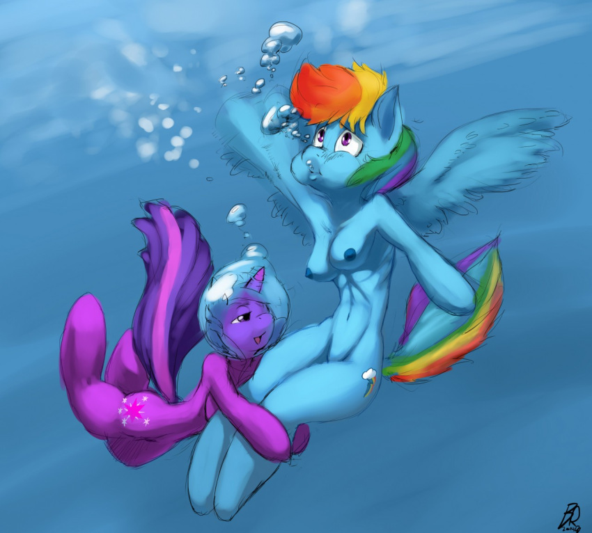 Rule 34 – 2girls breasts bubbles byondrage female friendship is magic hasbro my little pony nude ponies pony rainbow dash (mlp) swimming twilight sparkle (mlp) underwater | 13572350