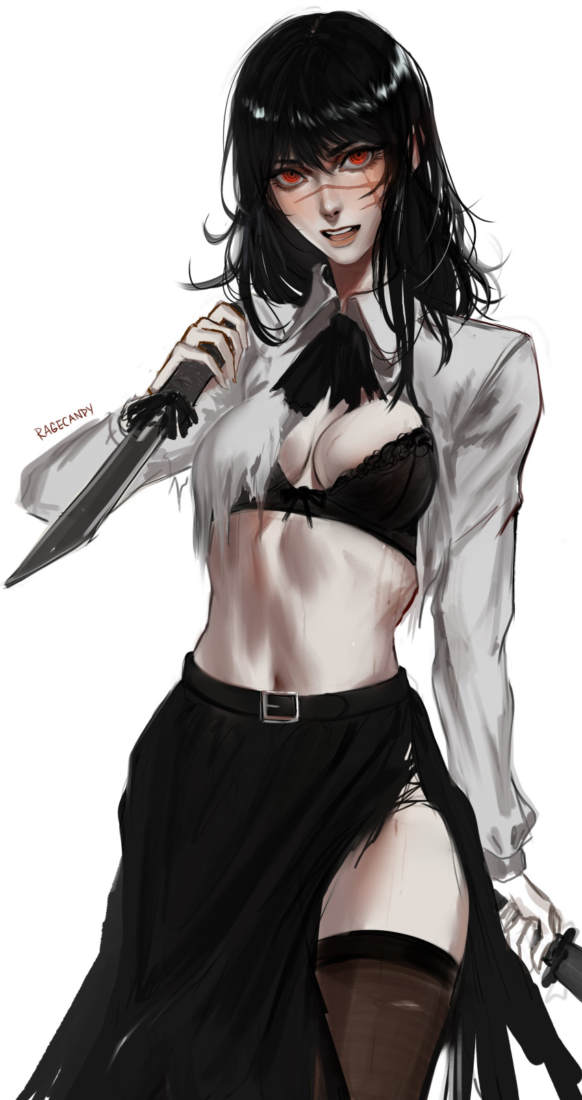 Rule 34 – 1girls belly belly button big breasts black hair bra busty chainsaw man dark hair female female only knife large breasts mitaka asa pale-skinned female pale skin ragecndy scar scar on face scarred scarred face scars scars on face shounen jump spiral eyes tagme thick thigh highs thighhighs thighs tummy weapon yoru (chainsaw man) | 13422394