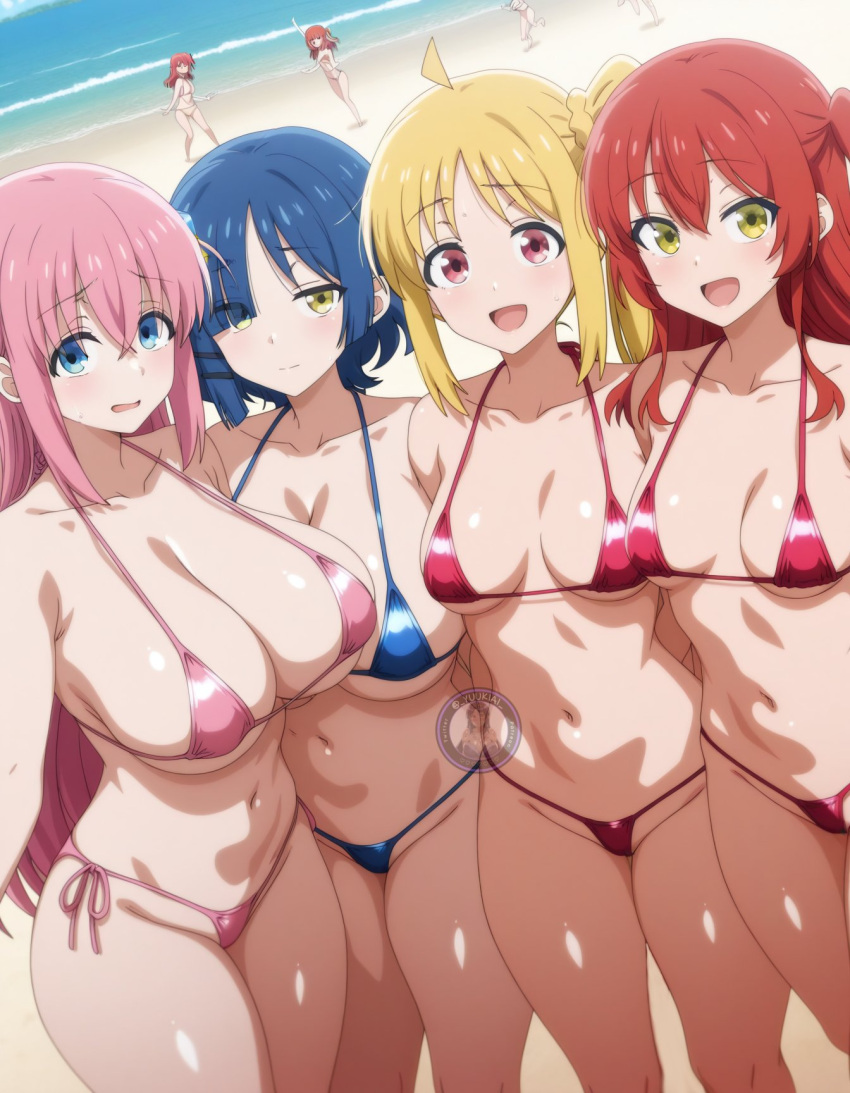 Rule 34 – 4girls ahoge ai generated beach bikini blonde hair blue eyes blue hair blush bocchi the rock! breasts brown eyes embarrassed female female focus female only gotou hitori green eyes huge breasts ijichi nijika kita ikuyo light-skinned female light skin long hair looking at viewer medium breasts micro bikini ocean open mouth outdoors pink hair ponytail red hair short hair side ponytail small breasts smile yamada ryou yellow eyes yuukiai | 13447767