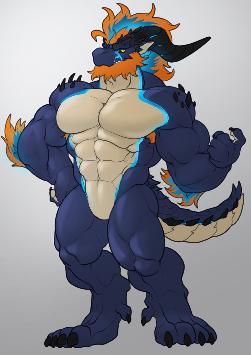 Rule 34 – anthro beard blue body claws dragon elbow tuft furry hair head tuft horn male male only markings muscles muscular muscular male pose reptile scalie solo solo focus solo male tail trencalos | 13627371