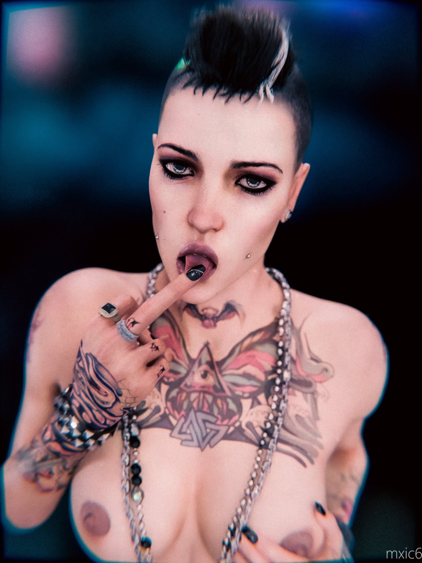 Rule 34 – 1girls 3d black hair breasts clara lille female mohawk mxic6 nipples piercing piercings punk short hair solo tattoo tongue tongue out ubisoft watch dogs | 13578948
