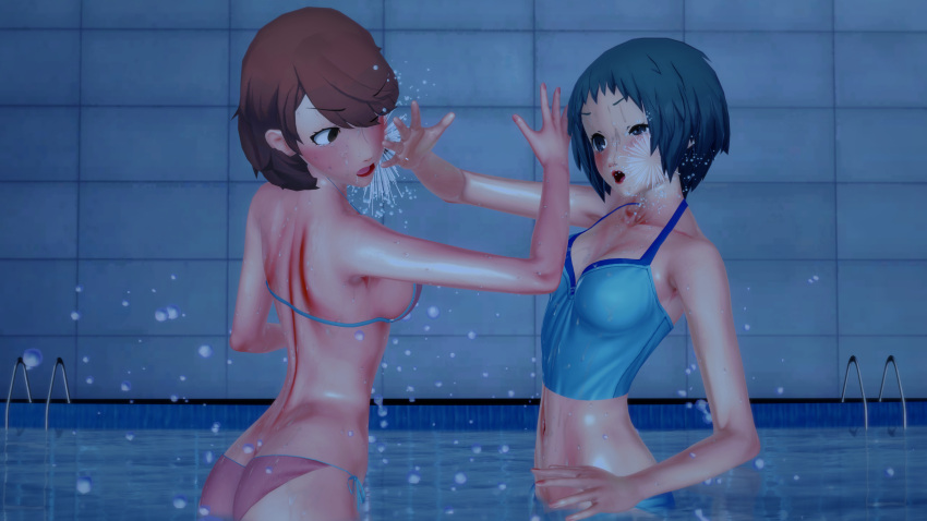 Rule 34 – 2girls 3d blue hair brown hair catfight fight fuuka yamagishi guestyuri koikatsu persona persona 3 pool short hair swimsuit tagme wrestling yukari takeba yuri | 13599230