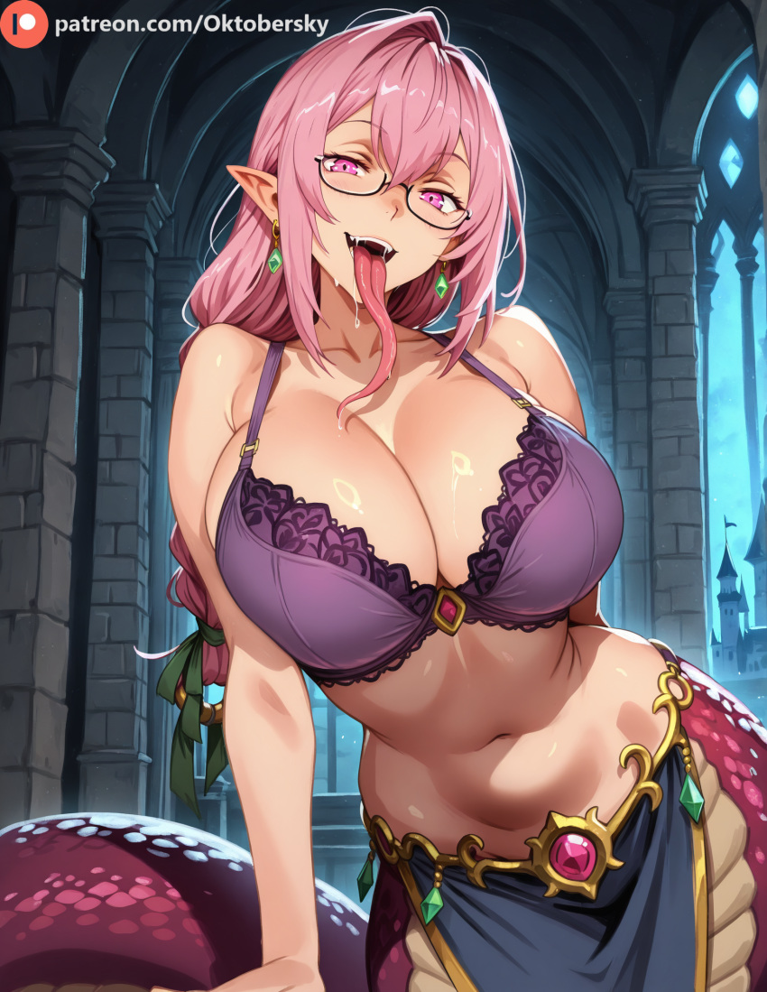 Rule 34 – ai generated belly dancer cleavage female glasses lamia large breasts long tongue monster girl oktobersky pointy ears saliva tsukishiro yanagi zenless zone zero | 13419227