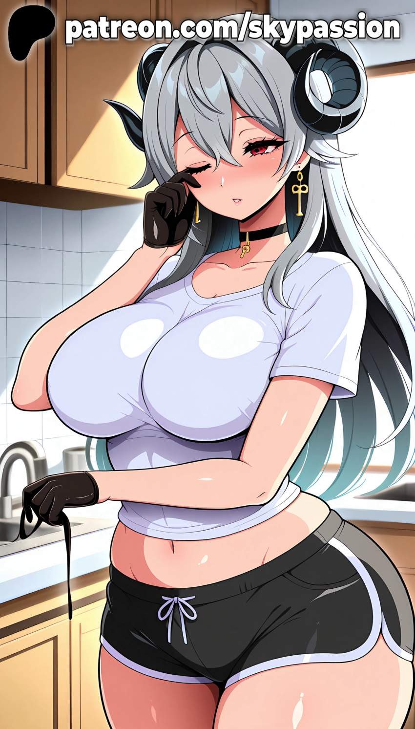 Rule 34 – 1girls 2025 ai assisted ai generated anime artist name belly big breasts big chest black choker black gloves black horns blush breast breasts bust busty chest choker clothed female curled horns curvy earrings eyebrows visible through hair female female focus female only gloves hair between eyes hi res high quality high resolution highres horns jewelry large breasts long hair midriff navel one eye closed patreon patreon username plump red eyes shirt shorts silver hair skypassion solo stable diffusion t-shirt thick thighs thighs tile floor tile wall tiles watermark white shirt wuthering waves zani (wuthering waves) | 13374703