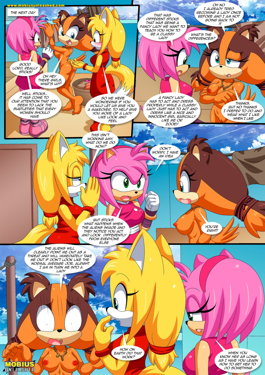 Rule 34 – 3girls amy rose anthro ass barefoot bbmbbf breasts comic dialogue feet female female only mobian (species) mobius unleashed nipples palcomix pussy releasing your inner wild side (comic) sega sonic (series) sonic boom sonic the hedgehog (series) speech bubble sticks the badger zooey the fox | 13510002