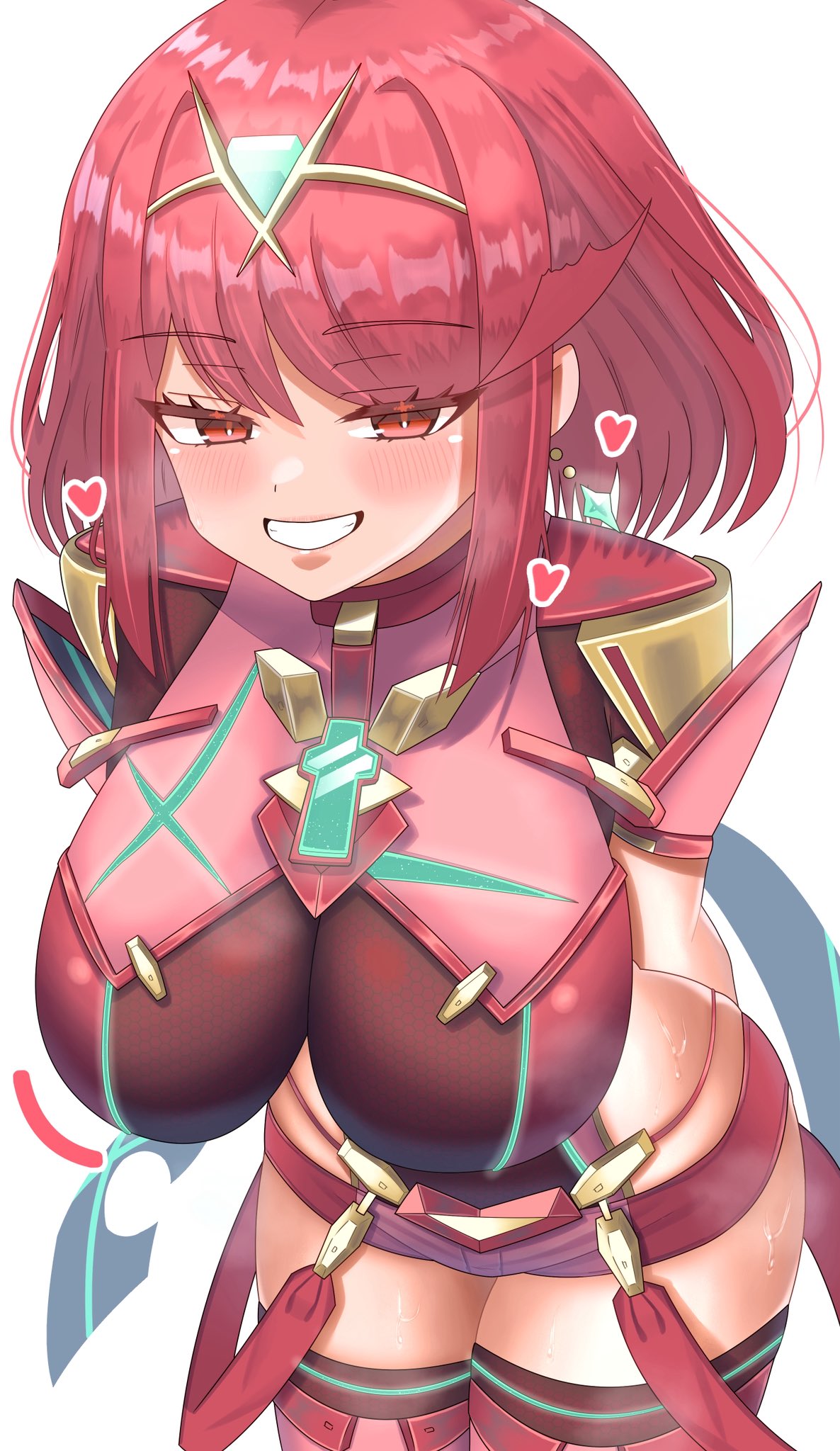 Rule 34 – arms behind back bent over blush breasts chest jewel core crystal (xenoblade) cowboy shot female heart highres large breasts looking at viewer meipasuye parted lips pyra pyra (xenoblade) red eyes red hair red shorts shorts simple background solo tiara white background xenoblade (series) xenoblade chronicles (series) xenoblade chronicles 2 | 13834128