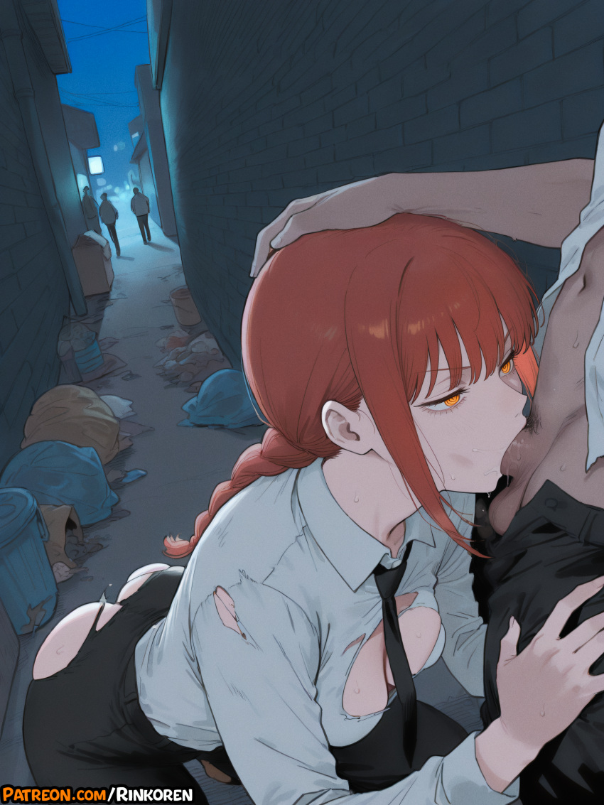 Rule 34 – 1boy 2025 ai ai assisted ai generated alley anime anime girl anime style artist name ass bangs black necktie black pants braid braided ponytail breasts chainsaw man cleavage collared shirt fellatio female hi res high quality high res high resolution highres long hair long sleeves makima (chainsaw man) male pubic hair medium breasts necktie night oral outdoors pants pants pull patreon patreon username penis pubic hair red hair ringed eyes rinkoai shirt sidelocks solo focus straight sweat testicles torn clothes torn pants trash can uncensored watermark web address white shirt yellow eyes | 13911301