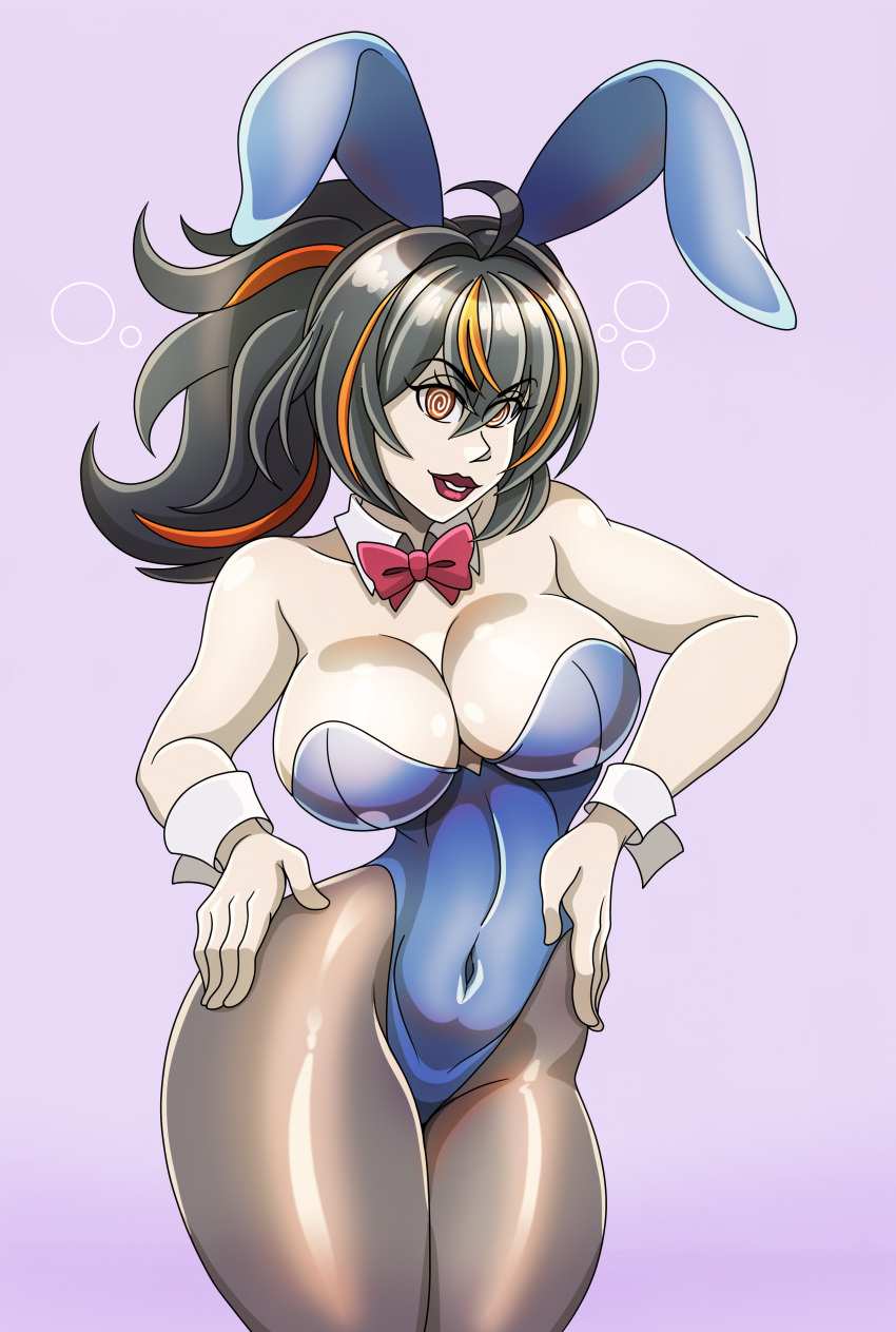 Rule 34 – 1girls black hair bunny ears bunny girl bunnysuit cleavage female female only fully clothed revealing clothes simple background spiral spiral eyes zorro-zero | 13918382