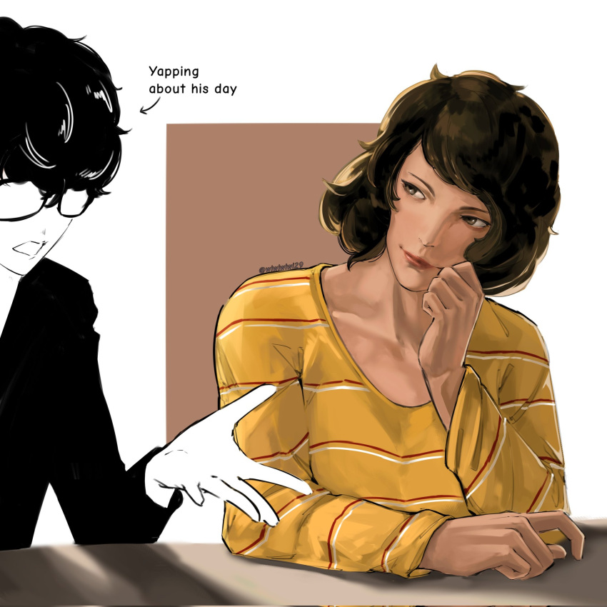 Rule 34 – 1boy1girl 2d 2d (artwork) brown eyes brown hair detailed fluffy hair hand holding face head tilt holding head in love listening long sleeves looking at another looking at each other looking at partner mature female medium hair older female persona persona 5 ren amamiya romantic romantic couple sadayo kawakami shorter male sweater tagme taller girl teacher teacher and student teen boy wiwiwiwi29 yapping younger male | 13650551