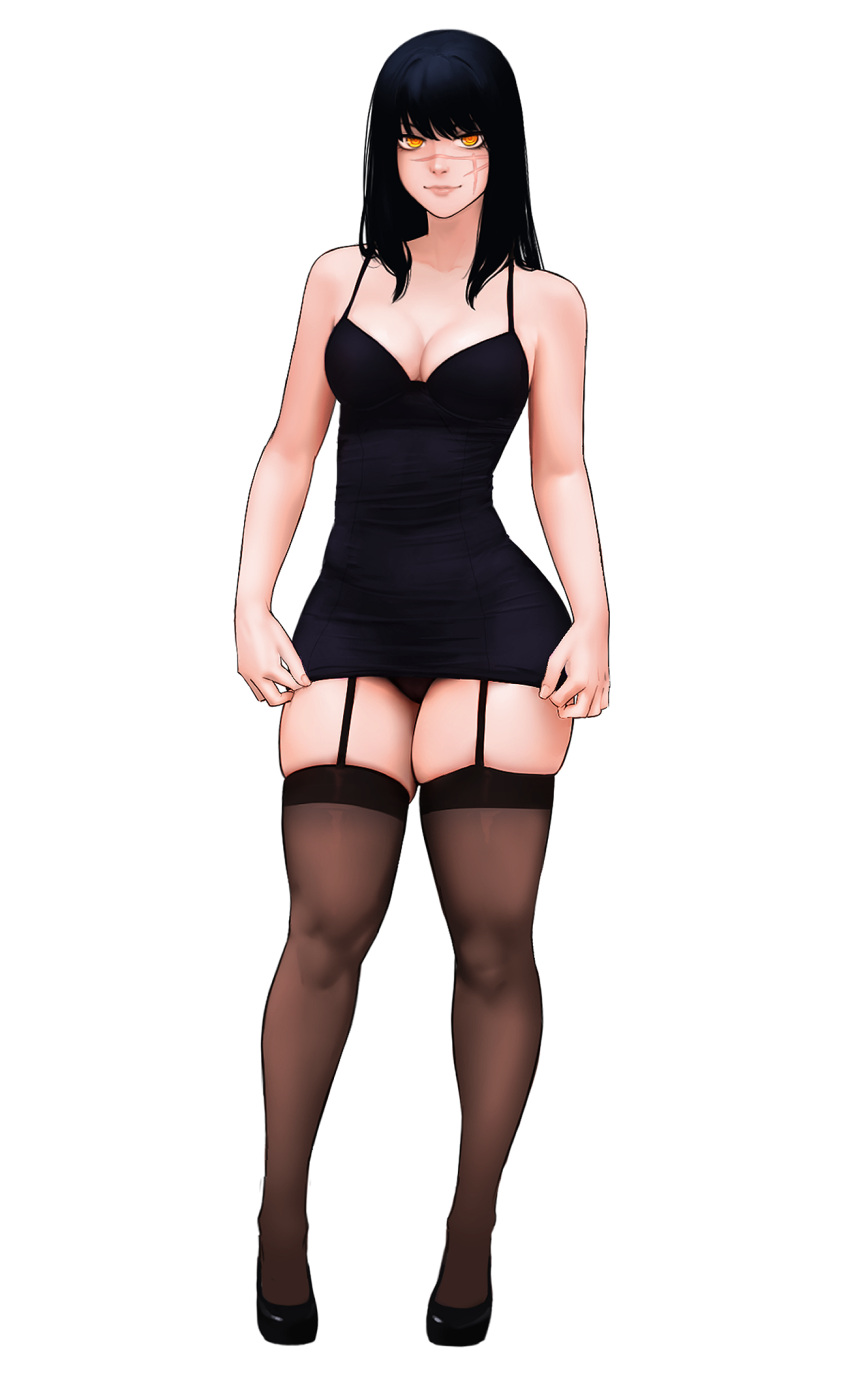 Rule 34 – bangs bare shoulders black clothes black dress black footwear black hair black legwear black panties black thighhighs black underwear breasts chainsaw man cleavage clothing dress female female female only footwear garter straps high heels large breasts legwear lingerie long hair looking at viewer medium breasts original panties pantsu ringed eyes scar scar on cheek scar on face shaardy shoes short dress skindentation smile solo spaghetti strap standing thighhighs thighs underwear yellow eyes yoru (chainsaw man) | 13756098