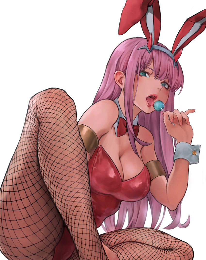 Rule 34 – 1girls absurdres alternate costume animal ears bow bowtie breasts candy cleavage commentary darling in the franxx detached collar fake animal ears fishnet pantyhose fishnets food gold armlet green eyes highres holding holding candy holding food holding lollipop j-u-n06 leotard lollipop long hair looking at viewer medium breasts open mouth pantyhose pink hair playboy bunny rabbit ears red bow red bowtie red leotard simple background sitting solo thighs tongue tongue out very long hair white background wrist cuffs zero two (darling in the franxx) | 13918486