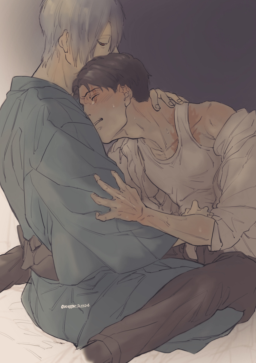 Rule 34 – 2boys black hair blush cheating cheating husband dilf gay gegege no kitarou hair over one eye implied handjob japanese clothes kimono kitarou tanjou gegege no nazo male male only medama oyaji (human) mizuki (gegege no kitarou) no visible genitalia open shirt scar scar across eye sitting sweat tank top undershirt white hair yaoi | 13880531