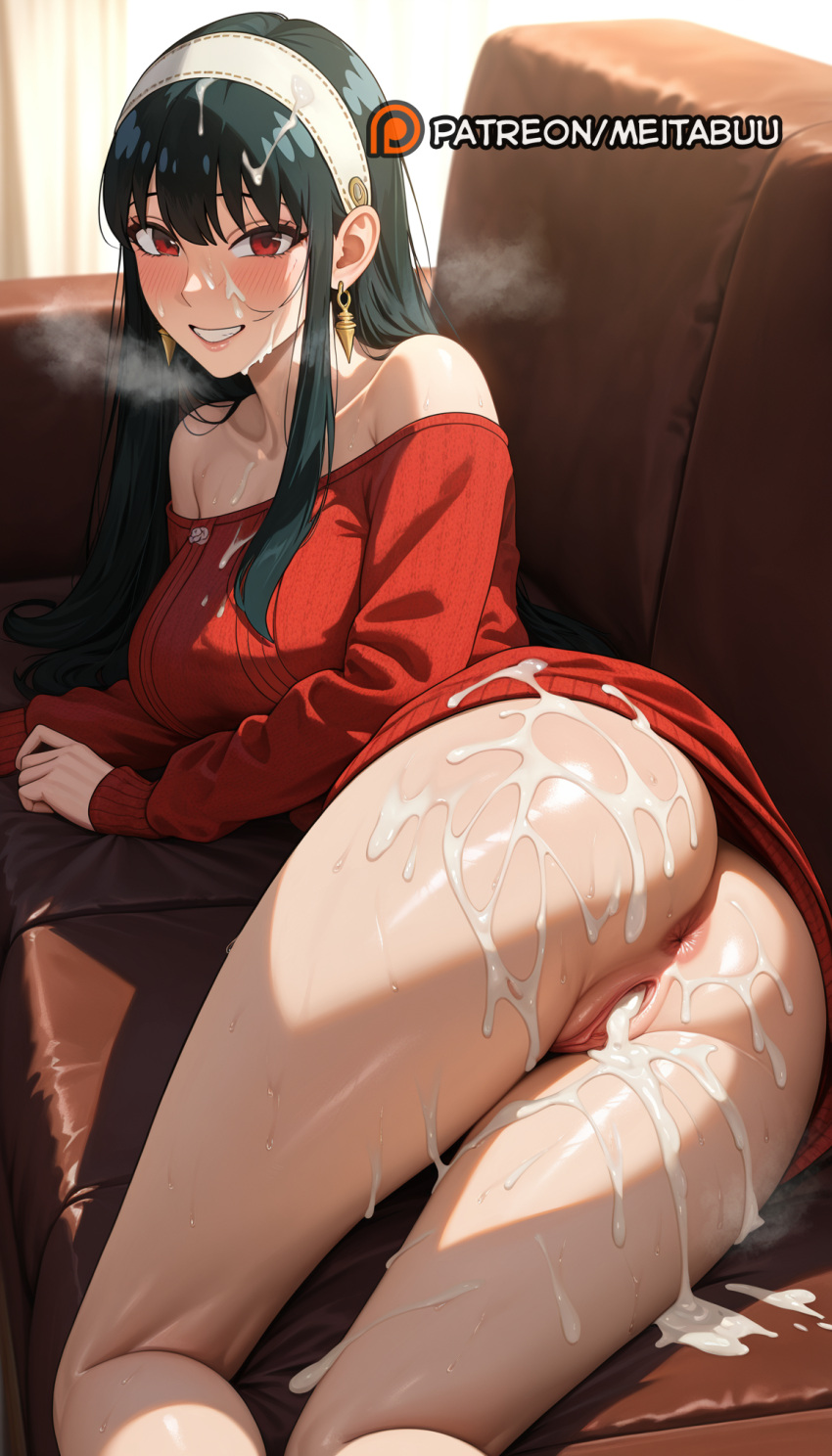 Rule 34 – after sex after vaginal ai generated anus ass bare shoulders black hair blush breasts breath bukkake collarbone couch cum cum in pussy cum on ass cum on body cum on clothes cum on hair cum on legs cumdrip dress earrings facial female gold earrings grin hairband jewelry large breasts long hair long sleeves looking at viewer lying meitabuu mosaic censoring no panties off-shoulder sweater off shoulder on couch on side pussy red eyes red sweater sidelocks smile solo spy x family sweat sweater sweater dress thighs uncensored white hairband yor briar yor forger | 13862479