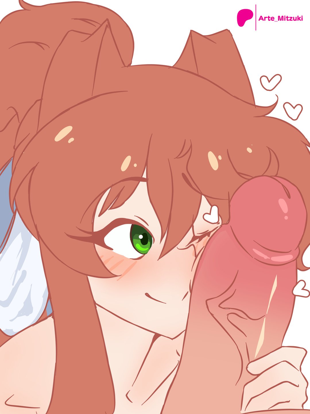 Rule 34 – 1boy 1girls arte mitzuki artemitzuki (artist) big penis blush brown hair cock cock against cheek doki doki literature club duo female green eyes hair hair ribbon hairbow hairbow happy female heart long hair male monika (doki doki literature club) one eye closed one eye open penis penis against cheek penis against face smile smiling | 14155177